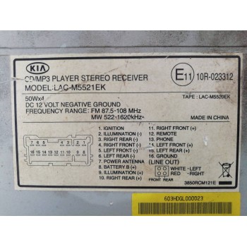 Recambio de sistema audio / radio cd para kia rio 1.5 crdi ex1 referencia OEM IAM 10R023312 3850RCM121E 