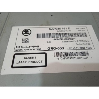 Recambio de sistema audio / radio cd para skoda fabia (5j2 ) active referencia OEM IAM 5J0035161D 28317455 