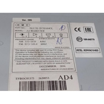 Recambio de sistema audio / radio cd para hyundai tucson 1.7 crdi cat referencia OEM IAM 96170D70104X  